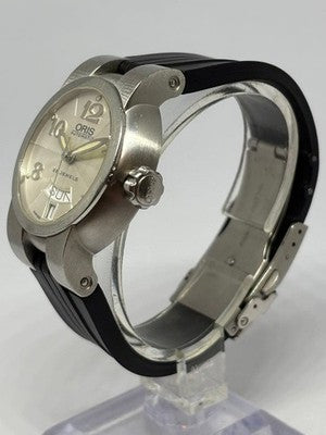 ORIS 7522-41 AUTOMATIC DAY DATE SILVER DIAL RUBBER STRAP MEN'S WATCH SWISS