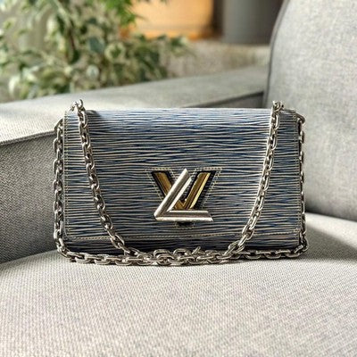 LOUIS VUITTON EPI TWIST CHAIN WALLET M61036 BLUE DENIM SHOULDER BAG CLUTCH LV