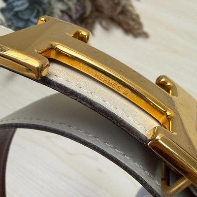 HERMES CONSTANCE REVERSIBLE H BELT SIZE 65 CREAM BROWN GOLD HW Z STAMP 1996