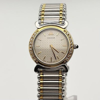 SEIKO CREDOR 5A70 0210 DIAMOND BEZEL 18KT QUARTZ WATCH NEW BATTERY RARE