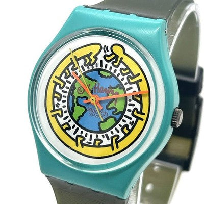 SWATCH KEITH HARING GZ103 MILLE PATTES GREEN EARTH WATCH RARE WORKING