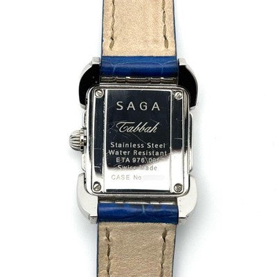 TABBAH SAGA DIAMOND RECTANGULAR QUARTZ WATCH VINTAGE SWISS BLUE DIAL