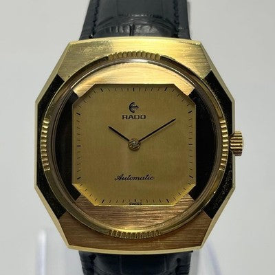 RADO VINTAGE 1970S AUTOMATIC 631.3173.2 GOLD DIAL OCTAGON LEATHER STRAP WATCH