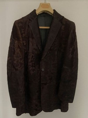 GUCCI TOM FORD FUR COWHIDE LEATHER SINGLE JACKET BROWN SIZE 48 RARE AUTHENTIC