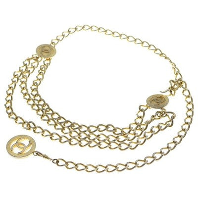CHANEL COCO LOGO ROUND CHARM CHAIN BELT GOLD PLATE 1984 STAMPING VINTAGE FROM JP