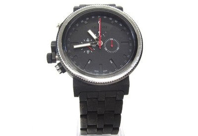 NIXON A153-001 TRADER QUARTZ WATCH 45MM BLACK DIAL - SCRATCHES ON BEZEL, DIRT