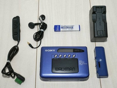 Sony WM-FX77 Cassette Player Blue Excellent /w Remote Charger Battery From Japan
