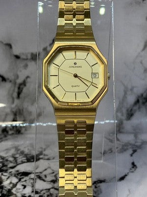 JUNGHANS EWJ-1006M QUARTZ MEN'S WRISTWATCH VINTAGE DIAL GOLD OCTAGONAL CASE
