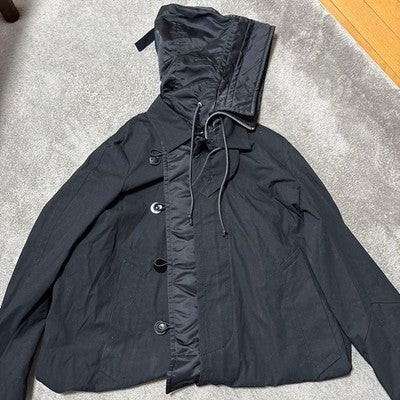 SACAI 21SS OXFORD COAT MEN'S BLACK DIFFERENT BUTTON SWITCHING DESIGN M