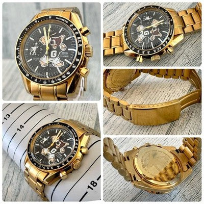 BEAMS OVER THE STRIPES GREMLIN GIZMO CHRONOGRAPH WATCH BLACK GOLD WORKING RARE