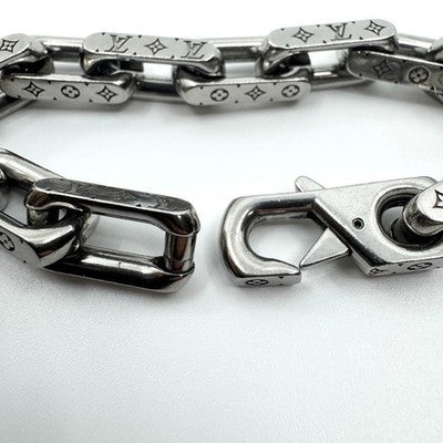 LOUIS VUITTON COLLIER CHAIN MONOGRAM BRACELET SILVER METAL MEN LUXURY AUTHENTIC