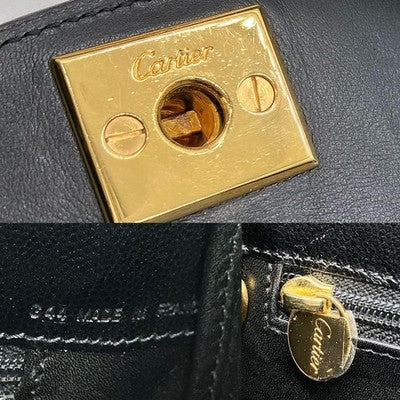 CARTIER PANTHERE BLACK LEATHER SHOULDER BAG GOLD HARDWARE AUTHENTIC JAPAN