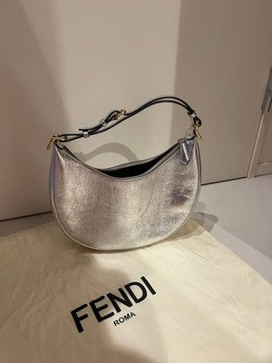 FENDI HOBO BAG SMALL SILVER FENDI GRAPHY GRAPHIC LOGO ZIP CLOSURE MADE IN ITALY