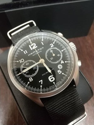 HAMILTON KHAKI PILOT PIONEER CHRONOGRAPH H764560 AUTOMATIC BLACK DIAL 41MM