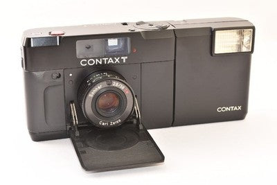 CONTAX T FIRST GENERATION COMPACT FILM CAMERA WITH FLASH, BLACK, AS IS