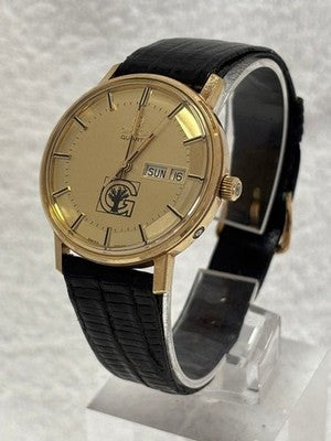 OMEGA 196.0120 DAY-DATE CAL.1345 GOLD DIAL 10KGF QUARTZ WATCH TESTED USED