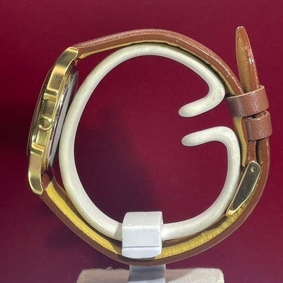 AUREOLE QUARTZ MEN'S WRISTWATCH 90S VINTAGE ROUND FACE LEATHER STRAP BAMBI