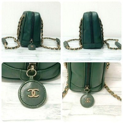 CHANEL MATELASSE LAMBSKIN CHAIN SHOULDER BAG DARK GREEN QUILTED FLAP COCO MARK