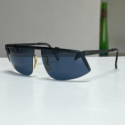 ISSEY MIYAKE MEN VINTAGE SUNGLASSES MATTE BLACK BLUE LENS RARE EARLY LOGO