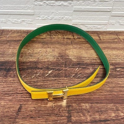 HERMES MINI CONSTANCE H-BUCKLE LEATHER BELT YELLOW GREEN 62-67CM WAIST