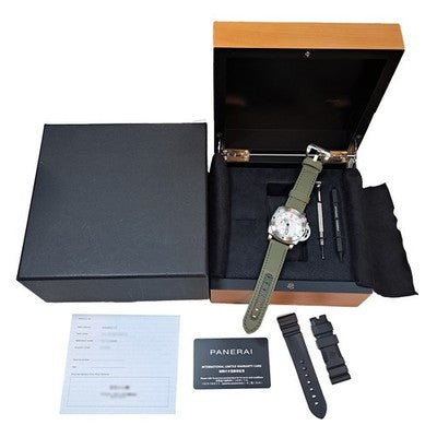 PANERAI SUBMERSIBLE BIANCO PAM02223 ORIGINAL GREEN TEXTILE STRAP SS WHITE WATCH
