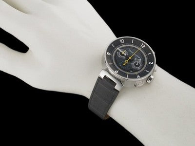 LOUIS VUITTON TAMBOUR MOON CHRONOGRAPH Q8D40 BLACK GRAY DIAL AUTOMATIC WATCH