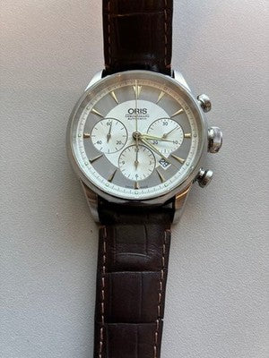ORIS ARTELIER CHRONOGRAPH 7603 AUTOMATIC CHRONOGRAPH SILVER DIAL BOXED AS IS