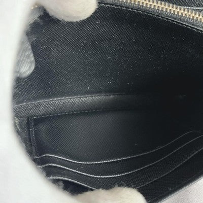 PRADA SHOULDER WALLET BLACK SAFFIANO LEATHER METAL LOGO CROSSBODY BAG Y2K