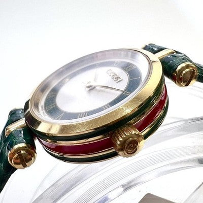 GUCCI 2000L SHERRY LINE WOMENS QUARTZ WATCH WHITE DIAL GREEN LEATHER BAND W/BOX