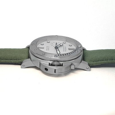 PANERAI SUBMERSIBLE BIANCO PAM02223 ORIGINAL GREEN TEXTILE STRAP SS WHITE WATCH
