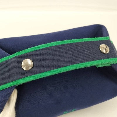 HERMES BRIDE A BLACK PM POUCH CANVAS MARINE NAVY USED FROM JAPAN