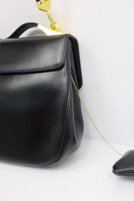 CHRISTIAN DIOR BLACK LEATHER SHOULDER BAG GOLD HARDWARE COIN PURSE