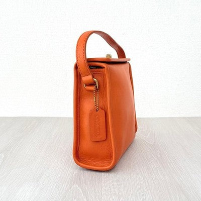 COACH VINTAGE GEOMETRIC TURNLOCK HAND BAG ORANGE LEATHER RARE USA MADE OLD COACH