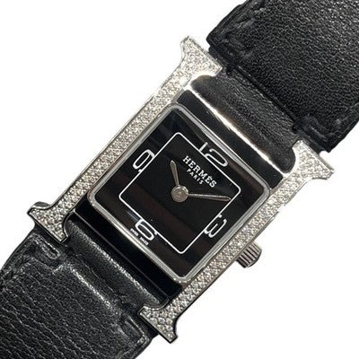 HERMES HH1.231 H WATCH DOUBLE JOULE SM LADIES WRISTWATCH BLACK SS SQUARE FACE