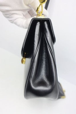 CHRISTIAN DIOR BLACK LEATHER SHOULDER BAG GOLD HARDWARE COIN PURSE