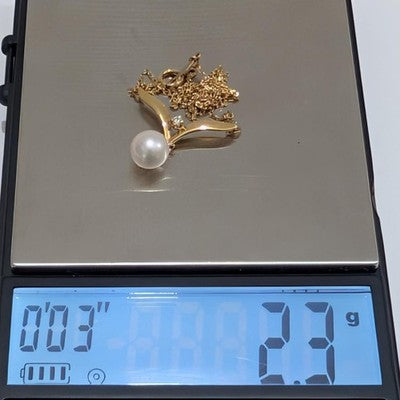 MIKIMOTO PEARL & DIAMOND NECKLACE 18K YELLOW GOLD 7MM PENDANT 40CM CHAIN W/ BOX