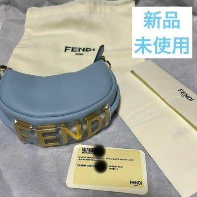 FENDI NANO FENDIGRAPHY POUCH 7AS089 LIGHT BLUE LEATHER UNUSED W/ DUST BAG