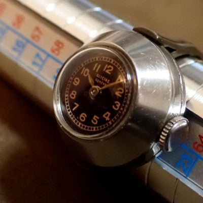 GLYCINE STAINLESS STEEL BLACK DIAL SILVER RING WATCH WORKING 1940'S
