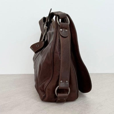 CHRISTIAN DIOR GAUCHO SADDLE BAG JOHN GALLIANO BROWN LEATHER AUTH GOOD