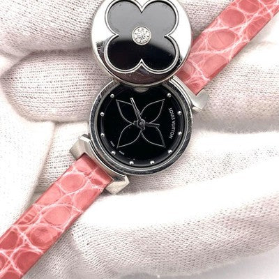 LOUIS VUITTON TAMBOUR BIJOU SECRET Q151R QUARTZ DIAMOND PINK DIAL LADY'S WATCH