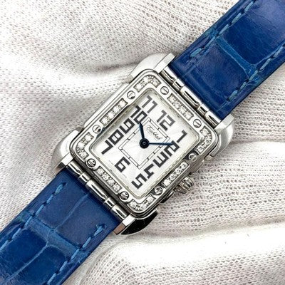 TABBAH SAGA DIAMOND RECTANGULAR QUARTZ WATCH VINTAGE SWISS BLUE DIAL