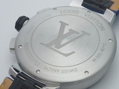 LOUIS VUITTON TAMBOUR CHRONOGRAPH Q102V STAINLESS STEEL BLUE/BLACK WATCH USED