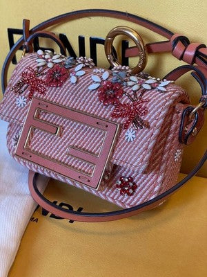 FENDI NANO BAGUETTE MICRO BUCKET BEADED DENIM CHARM ORANGE 2WAY BAG JAPAN
