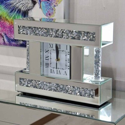 Silver Mirror Table Clock Glam Style 30cm Luxury Korean Interior