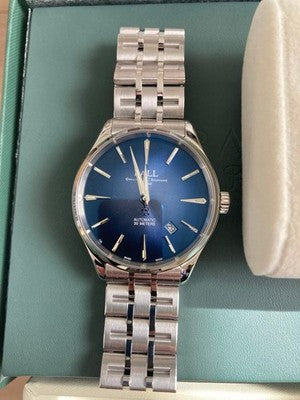 BALL WATCH LEGEND AUTOMATIC 904L STEEL BLUE DIAL DATE STAINLESS STEEL BOXED
