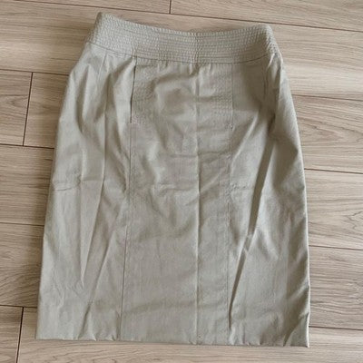 CHANEL VINTAGE BEIGE COTTON SKIRT SUIT SET GOLD BUTTONS SIZE 40 AUTHENTIC