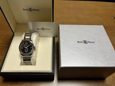 BELL & ROSS VINTAGE GENEVA 123B AUTOMATIC BLACK DIAL STEEL WATCH BOXED SWISS