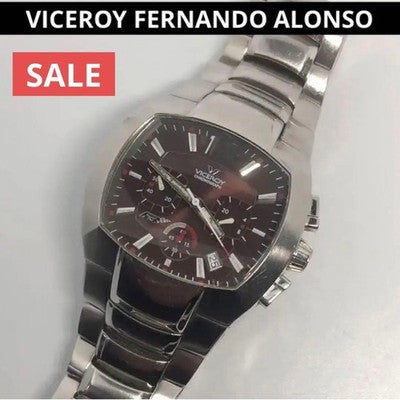 VICEROY FERNANDO ALONSO BLACK & SILVER QUARTZ CHRONOGRAPH USED FROM JAPAN