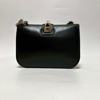 VALENTINO GARAVANI ROCKSTUD BLACK LEATHER CHAIN SHOULDER BAG GOLD STUDS