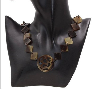 HERMES DIVA BUFFALO HORN LONG NECKLACE BROWN APPROX 78CM